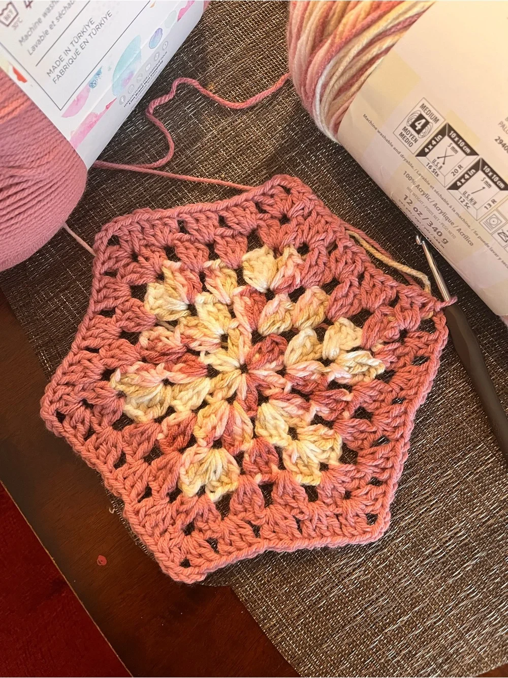 NWT Handcrafted Artisan Oversized Crochet Hexagon Afghan Blanket 86” dusty rose